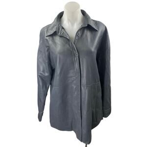 Aritzia Babaton Gray Faux Vegan Leather Long Sleeve Button Down Shirt Jacket M